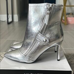 Nine West Metallic Silver Ankle Booties